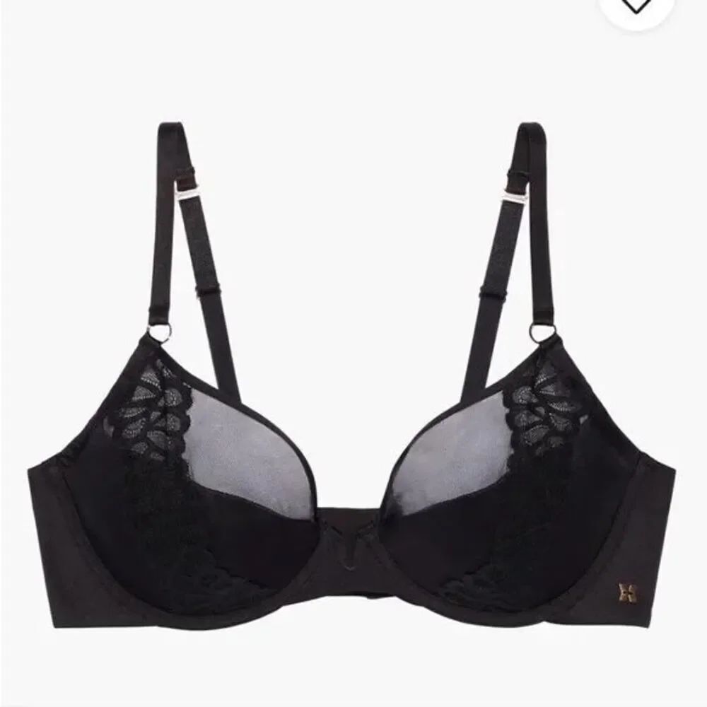 Savage X Fenty Black Caviar Not Sorry Microfiber and Lace Half Cup Bra 38DD